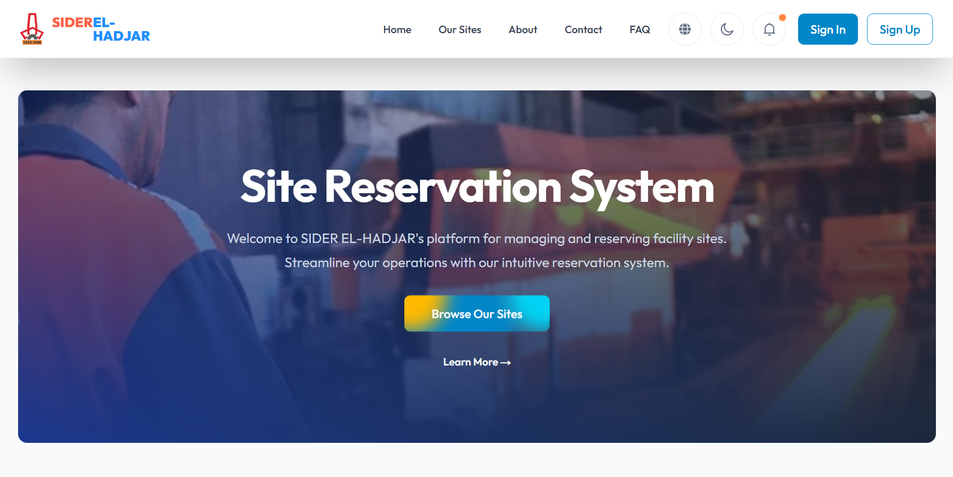 Sites Reservation System - Dashboard